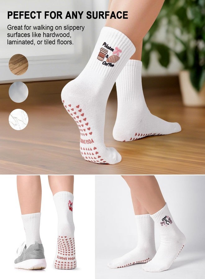 BLONGW Pilates Socks for Women, Cute Non-Slip Grip Crew Socks for Yoga, Barre, Hospital, Barefoot Workout, 3 Pairs - Image 4